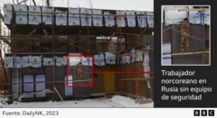 An image that shows a North Korean man working in a snowy work in Russia without any security team.