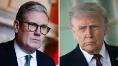 Split screen. Keir Starmer and Donald Trump are pictured.