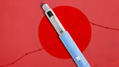 Montagem com caneta emagrecedora e gráfico ao fundo