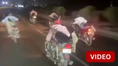 குஜராத்தில் விபத்தில் முடிந்த அதிவேக பைக் சாகசம் -