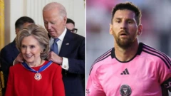 ሂላሪ ክሊንተን ከጆ ባይደን ሽልማት ሲቀበሉ - ሊዮኔል ሜሲ 