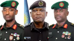 Umugaba mukuru w'ingabo z'u Rwanda Lt Gen Muganga, Minisitiri w'ingabo Marizamunda n'umugaba mukuru w'ingabo zirwanira ku butaka Maj Gen Nyakarundi