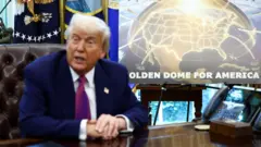 Trump no Salão Oval da Casa Branca durante anúncio do 'Domo Dourado'