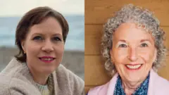 Hanne Nuutinen é uma mulher de olhos claros, com cabelos castanhos curtos. Pat Dunn é uma mulher de olhos claros, com cabelo ondulado grisalho.