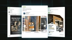 Gráfico com diversas cópias de tela de anúncios de armas e acessórios em plataformas da Meta