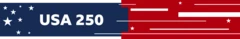 A BBC criou uma faixa publicitária inspirada na bandeira nacional dos EUA: à esquerda, há estrelas brancas sobre um fundo azul e, à direita, a inscrição "USA 250". Na lateral esquerda, também há estrelas brancas sobre fundo vermelho, sem texto.