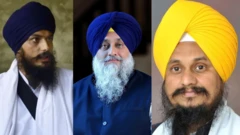 ਅੰਮ੍ਰਿਤਪਾਲ ਸਿੰਘ, ਸੁਖਬੀਰ ਸਿੰਘ ਬਾਦਲ ਅਤੇ ਗਿਆਨੀ ਹਰਪ੍ਰੀਤ ਸਿੰਘ ਦੀਆਂ ਤਸਵੀਰਾਂ ਦਾ ਕੋਲਾਜ।