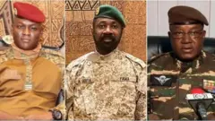 Olori ologun ni orilẹede Burkina Faso, Ibrahim Traoré, ọgagun Assimi Goita ti Mali ati ọgagun Abdourahmane Tchiani ti Niger