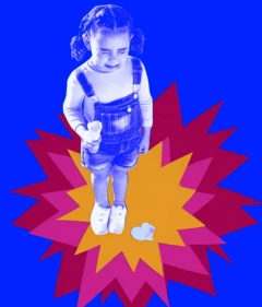 Ilustração com fotografia mostra criança chorando porque seu sorvete caiu no chão