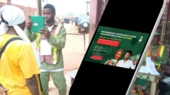 Inec adhoc worker dey try verify identity of voter during by-election 