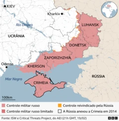 Mapa mostra quais áreas do leste da Ucrânia estão sob controle militar russo ou sob controle russo limitado