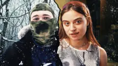 복면을 쓴 젊은 남성과 갈색 머리의 젊은 여성