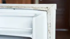 Borracha na porta de geladeira suja