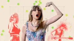 Коллаж из трех фотографий Тейлор Свифт разных лет