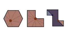 Tres imágenes geométricas que representan el plan de piso de tres diferentes galerías de arte.