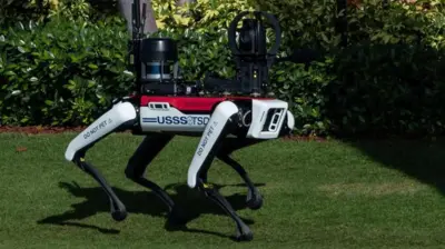 A futuristic-looking robotic dog made by Boston Dynamics patrols the grounds of President-elect Donald Trump's Florida residence