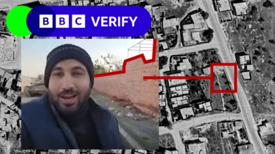 Annotated ˿ Verify map showing the location of a verified Syria video.