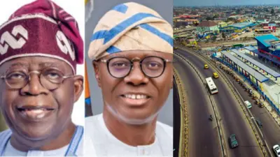 Aarẹ Bola Tinubu wọ agbada buluu ati fila, Gomina Babajide Sanwo-Olu wọ agbada funfun pẹlu fila