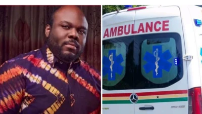 Collage foto of Charles Amissah and ambulance