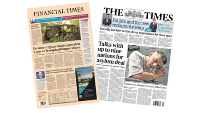 A composite image of the front pages of the Times and the Financial Times on 16 May 2025