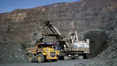 Vehicles at a Ukrainian iron ore mine