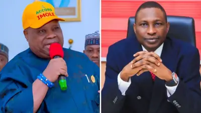 Collage of images of Ademola Adeleke and EFCC Chairman Ola Olukoyede.