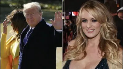 Collage showing Donald Trump (left) and Stormy Daniels