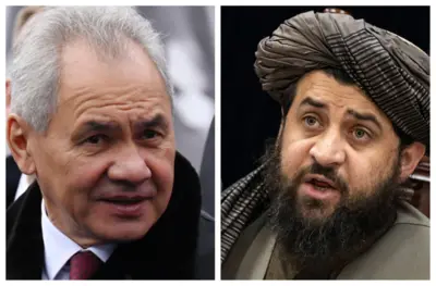 د طالبانو حکومت دفاع وزیر ملا یعقوب مجاهد او د روسیې دفاع وزیر سرګیې شویګو 