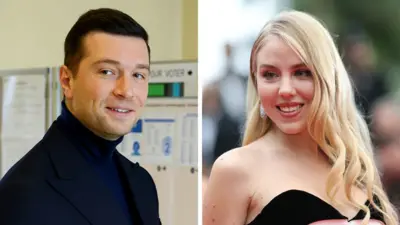 Po lewej zdjęcie Jordana Bardelli, młodego mężczyzny o krótko ostrzyżonych ciemnobrązowych włosach. Bardella ma na sobie granatową marynarkę i nieco jaśniejszy golf. Po prawej osobne zdjęcie Marii Karoliny Burbon-Sycylijskiej, młodej kobiety o długich, lekko falistych blond włosach. Maria Karolina ma na sobie czarną sukienkę bez ramiączek. W uszach nosi duże, błyszczące kolczyki, wyglądające na wysadzane diamentami lub podobnymi kamieniami. 