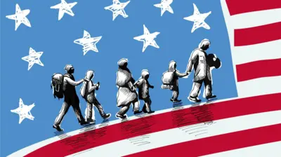 যুক্তরাষ্ট্রের পতাকার ওপর কিছু মানুষের হেঁটে যাওয়ার একটি প্রতীকী ছবি