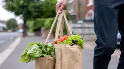 Pessoa segurando ecobag com vegetais