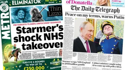 Composite of the front pages of the Metro and Daily Telegraph