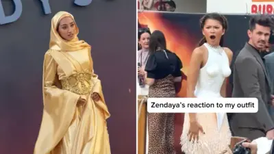 Zainab Jiwa comparece à estreia londrina de 'A Odisseia' em Londres e Zendaya reage.