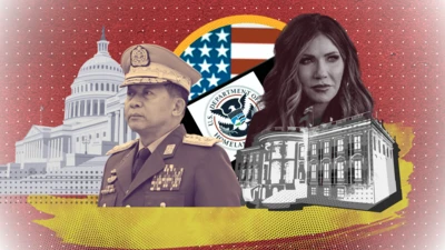 မြန်မာစစ်ခေါင်းဆောင် ဗိုလ်ချုပ်မှူးကြီးမင်းအောင်လှိုင်၊ အမေရိကန် အမိမြေလုံခြုံရေးဝန်ကြီးဌာန (DHS) ရဲ့ ဝန်ကြီး ခရစ္စတီနုန်း၊ အမေရိကန်ကွန်ဂရက်၊ အိမ်ဖြူတော်တို့သရုပ်ဖော်ပုံ 