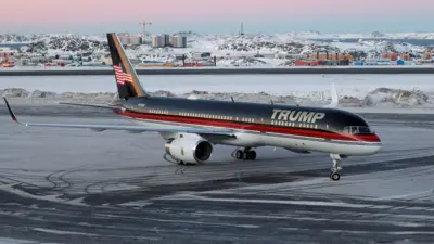 The Trump plane on the tarmac at an airport in Nuuk, Greenland