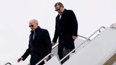 Joe Biden and Hunter Biden deplane from Air Force One in 2023