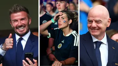 Sebuah foto komposit dari Sir David Beckham, penggemar dari Skotlandia dan Presiden FIFA, Gianni Infantino