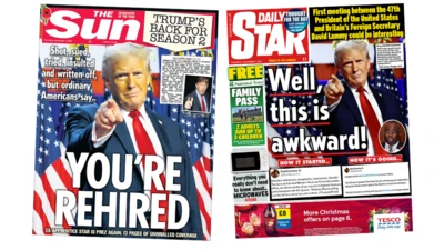 Front pages of the Sun and Daily Star 