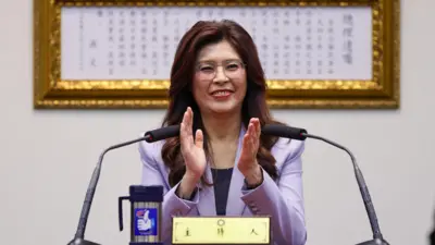 Чжэн Ливэнь на пресс-конференции в штаб-квартире Гоминьдана в Тайбэе
7 апреля 2025