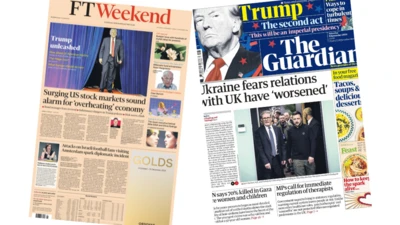 Front pages of the Financial Times and the Guardian 