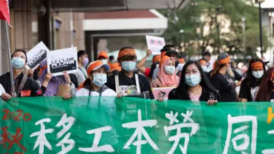 图为2020年移工团体游行的资料图片。