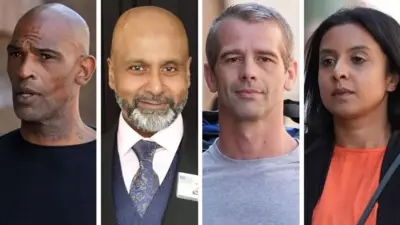 A montage of Sean Harper, Mark Christopher, Matthew Martin and Shiza Harper in front of Essex Coroner's Court.