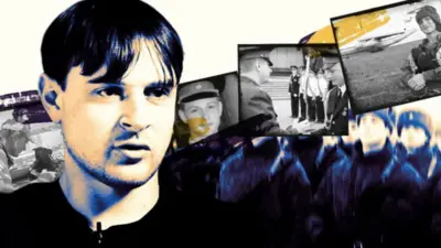 Yevgeni Korobov'un Rus ordusundaki askeri kariyerinin çeşitli bölümlerini kapsayan bir kolaj.  