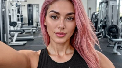 Aitana Lopez, uma jovemsbobetprocabelo comprido rosa, gerada por inteligência artificial