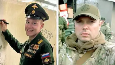 Коллаж из двух фото: слева молодой военный что-то пишет на доске и улыбается, справа человек в камуфляже и бейсболке защитного цвета серьезно смотрит в камеру