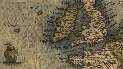 Ilha Brasil no mapa Theatrvm orbis terrarvm, de 1570