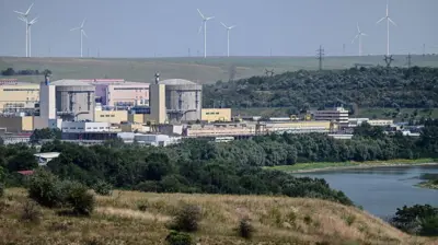 A Cernavodă erőmű látképe a Duna folyón. Fotó: 2026. augusztus 13.