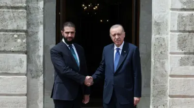 Şara ve Erdoğan 24 Mayıs'ta İstanbul'da el sıkışırken kameralara gülümsüyor