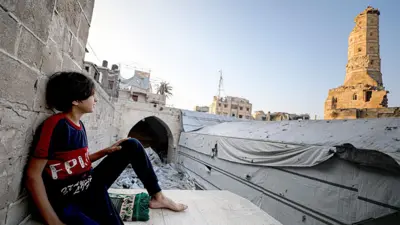 мальчик сидит на крыше и смотрит на достопримечательность