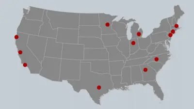 Map of US marking where protests are taking place